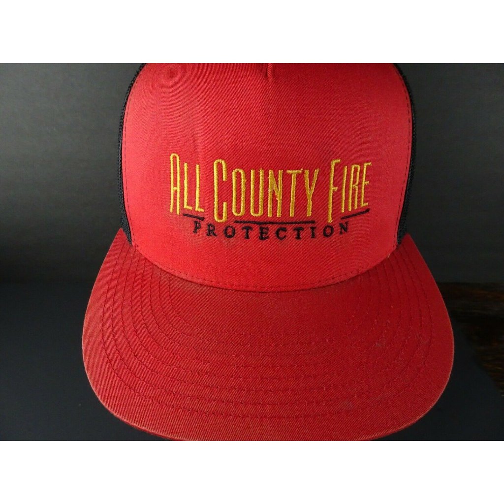 Yupoong Red Black Trucker Hat Adjustable Snapback All County Fire Cap Mesh